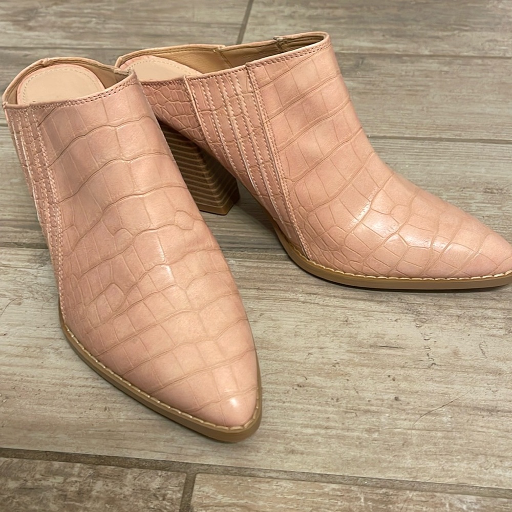 Backless Western Mules Boots Pointed Toe Stacked Chunky Heel